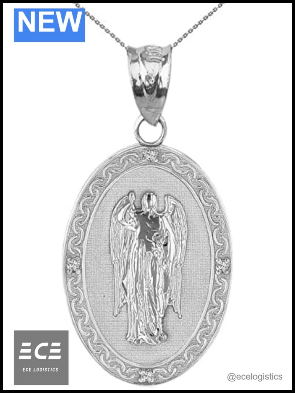 925 Sterling Silver Oval Saint Gabriel Medal Pendant Necklace